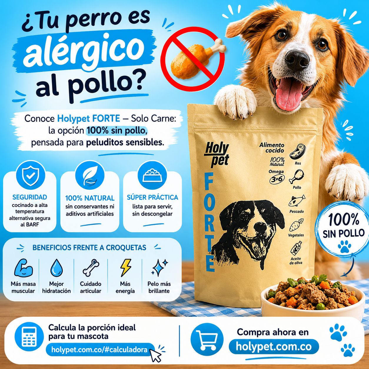 HolyPet Forte Carne - Para perros alérgicos al pollo